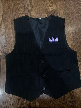 Black Waistcoat Vest with Purple Pocket Square